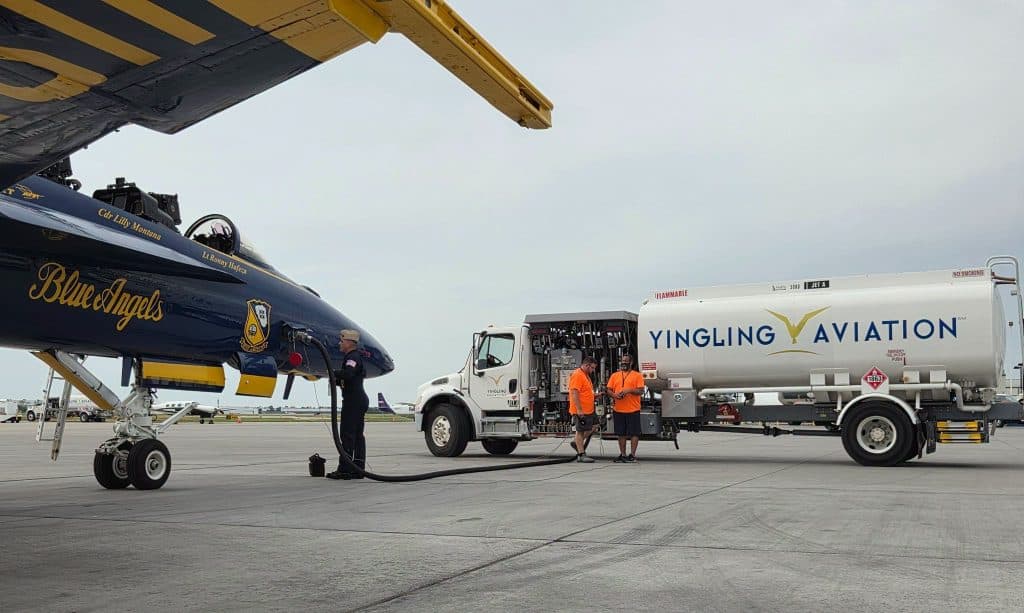 Blue Angel #7 refueling at Yingling Aviation in July, 2026.
